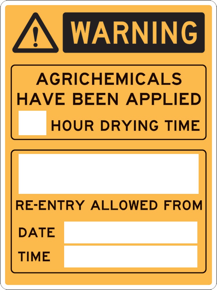 Warning Sign | Agrichemicals Applied | Poly 450 x 600mm - Standard