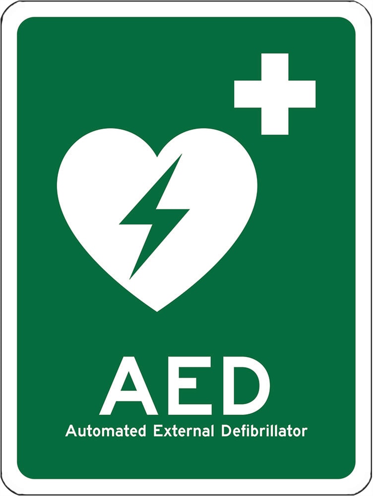 Emergency Info Sign | AED - Defibrillator W90mm x H125mm (Pack of 5) - Standard