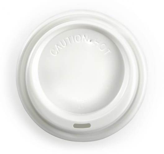 BioPak 90mm White PS Hot BioCup Lid - Large 8-20oz 50 (Pack)