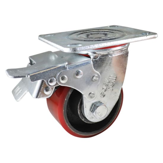 Heavy-duty Easyroll 100mm swivel brake castor with urethane wheel, 320kg capacity, for industrial mobility and stability.