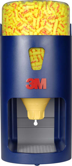 3M E-A-R One Touch Earplug Dispenser showcasing a durable design with no-waste funnel for easy earplug access in workplaces.