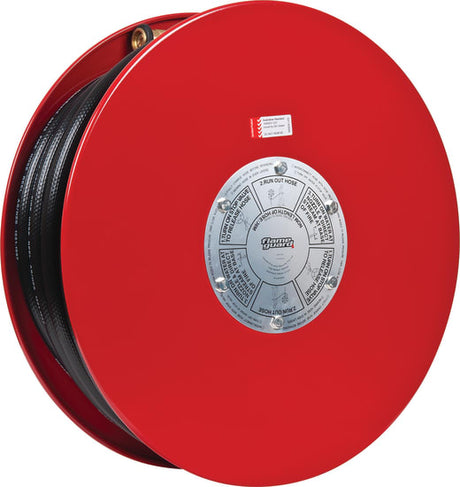 Fire Hose Reel 13mm x 25m with brass nozzle, easy-fit bracket, and durable design for effective fire safety management.