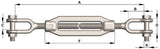 Galvanised 16mm Grade L Turnbuckle Clevis for reliable tensioning and adjustment in rigging applications, 0.75t WLL.