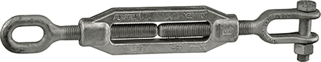 Galvanised 16mm turnbuckle clevis and eye, designed for tensioning and length adjustment in engineering applications.