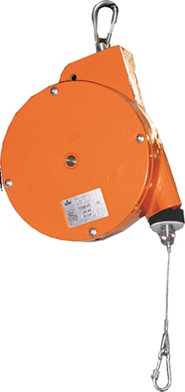 Kromer Spring Balancer for tools 9-14kg, reduces fatigue with automatic retraction, includes safety hook and ratchet lock.