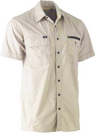 Stone Bisley FLX & MOVE Utility Work Shirt in XL, featuring antibacterial treatment and multifunctional chest pockets for convenience.