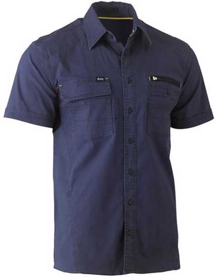 Navy XL Bisley FLX & MOVE Utility Work Shirt featuring antibacterial treatment and multi-functional pockets for comfort and durability.
