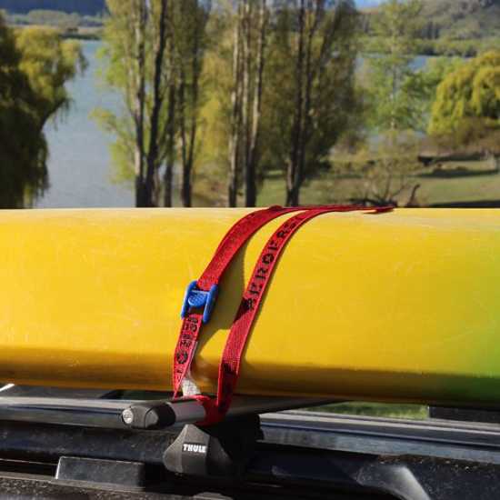 Aerofast 25mm x 3m tiedown straps with camlock, 300kg break strength, designed for securing light loads on roof racks.