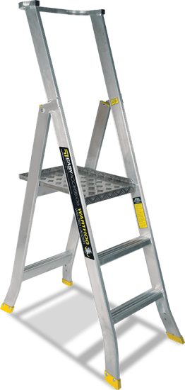 Easy Access Warthog 3-step ladder, featuring a large work platform, tool tray, and optional wheels for mobility and safety.