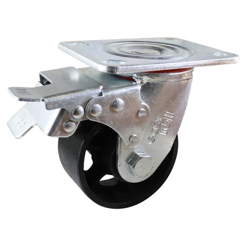 Easyroll 100mm Swivel Brake Plate Mount J3 Castor Cast Iron 320kg (Each)