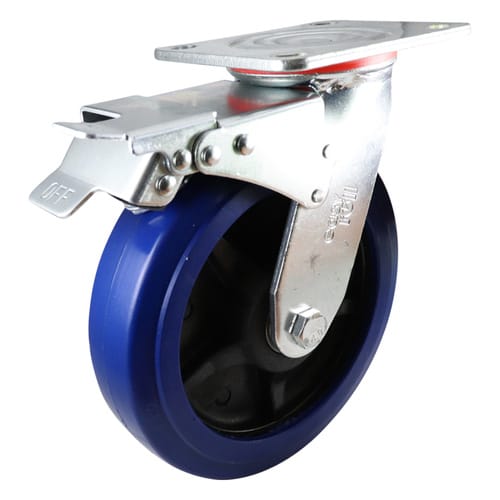 Easyroll 150mm Swivel Brake Plate Mount J3 Castor Elastic Rubber 300kg (Each)