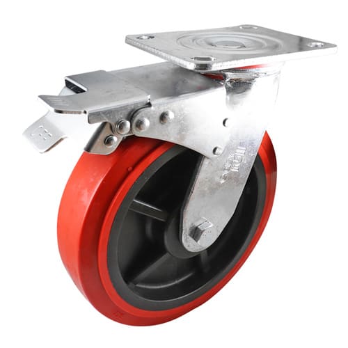 Easyroll 200mm Swivel Brake Plate Mount J3 Castor Urethane 400kg (Each)