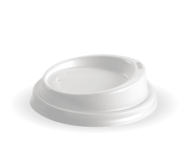 White 80mm polystyrene lid for 6-12oz containers, 50-pack, designed for spill-free takeaway drinks.