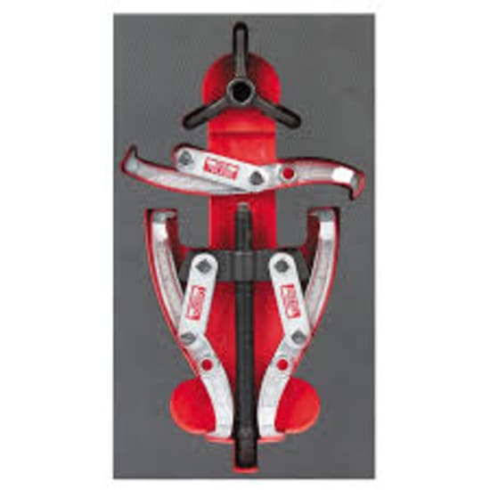 Toledo Mechanical Puller Kit featuring interchangeable heads and 3 reversible legs for easy bearing and pulley removal.