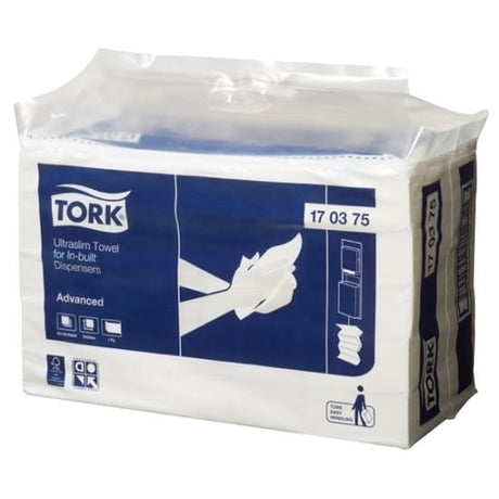 Tork H4 Ultraslim Multifold Paper Towels in a case of 20 packs, featuring 150 sheets each for waste reduction and hygiene.