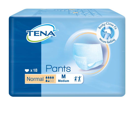 Tena Pants Normal-Medium pack of 18, offering discreet absorbency and comfort for reliable incontinence protection.