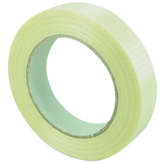 Durable Sellotape 1307 filament tape, 19mm x 50m, designed for heavy-duty bundling of steel bars, pipes, and cables.