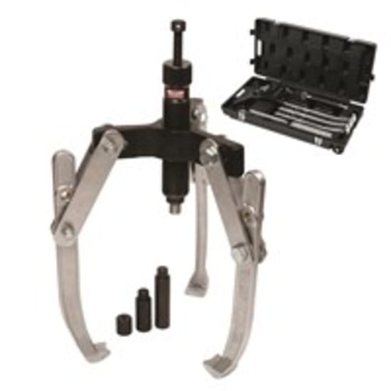 Toledo Heavy Duty Hydraulic Puller Kit with 22-ton force, adjustable spread, and durable storage case for heavy applications.