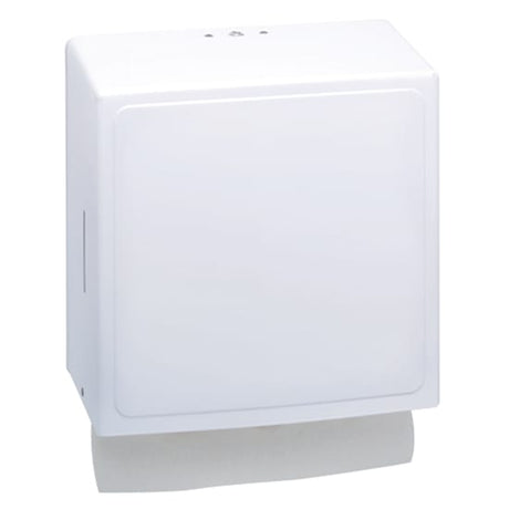 Kimberly Clark Aquarius Interfold Towel Dispenser in white, compact design, ideal for hygienic and efficient hand drying.