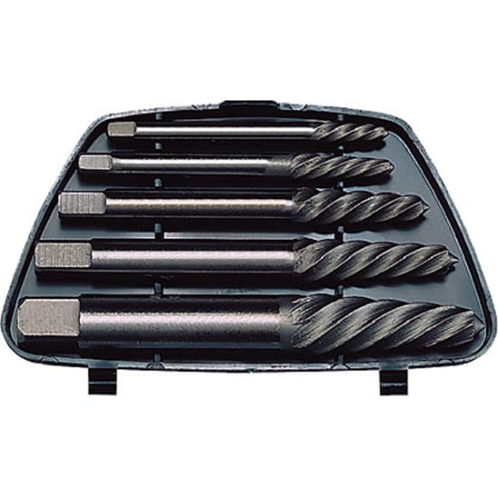 Teng 5 Piece Screw Extractor Set in a plastic case, designed for extracting broken screws and bolts, sizes 6 to 20.