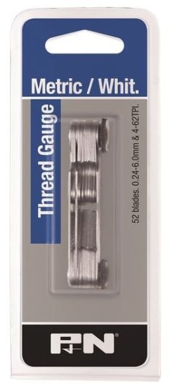 Screw pitch gauge with 52 blades for measuring metric and imperial threads, ideal for precision in various projects.