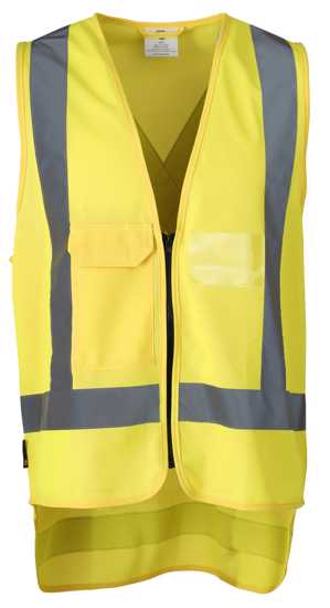 High-visibility yellow XS safety vest with X-back design, pockets, and clear ID for optimal safety in high-risk environments.