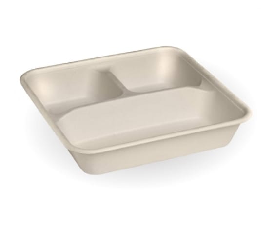 BioPak 3 Compartment Natural PF Takeaway Base 232L x 232W x 47mm H 150 (Pack)