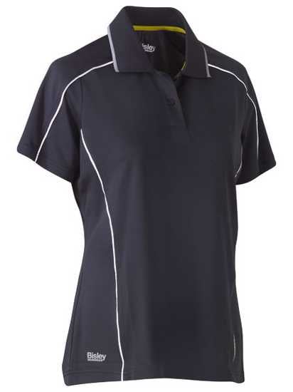 Women’s Cool Mesh Polo in Charcoal, Size 10, featuring breathable fabric, reflective piping, and ribbed collar for style and comfort.