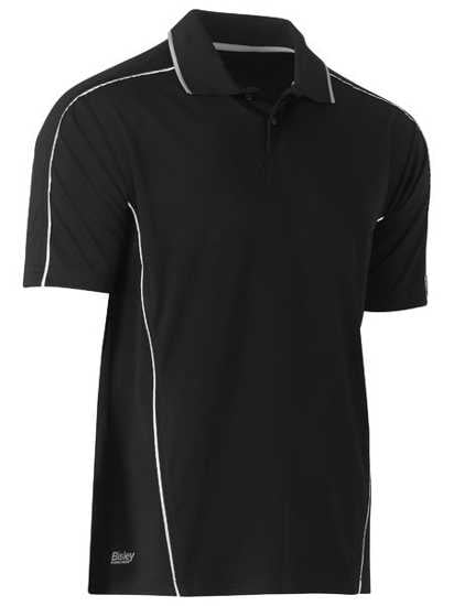 Black Bisley Cool Mesh Polo in size 5XL, featuring breathable fabric, reflective piping, and antimicrobial treatment for comfort.