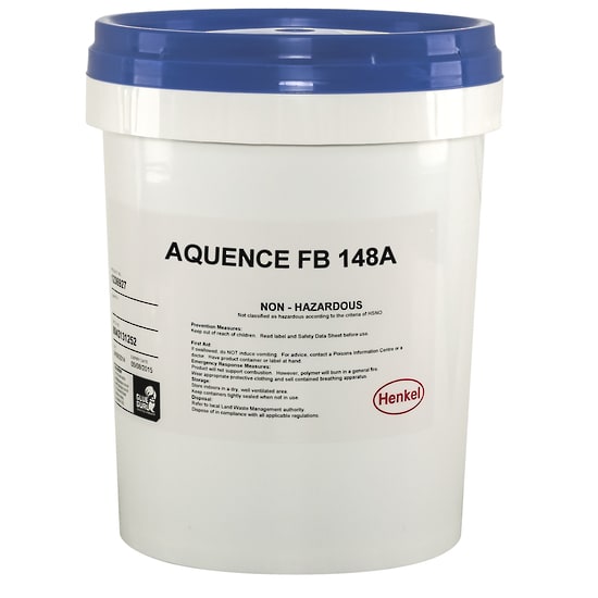 Henkel 148A EVA Adhesive in a 21Kg pail, designed for strong bonding on challenging surfaces, heat-resistant, and food-safe.