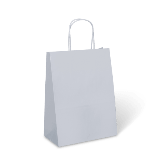 White #10 small paper bag with twist handles, perfect for gifts and retail, eco-friendly, sturdy, and stands upright for easy filling.