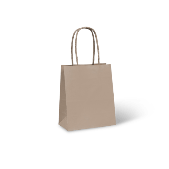 Twist handle brown kraft paper carry bag, eco-friendly and sturdy, perfect for small items, measures 140 x 75 x 165mm.