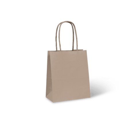 Twist handle brown kraft paper carry bag, eco-friendly and sturdy, perfect for small items, measures 140 x 75 x 165mm.