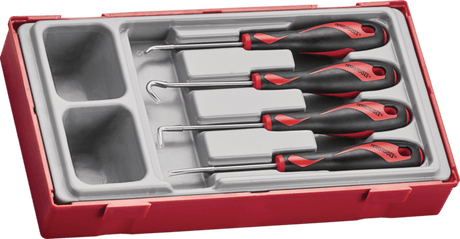 Teng 4pc Hook & Pick Set featuring a straight awl and three hooks in a compact TC tray for efficient tool organization.