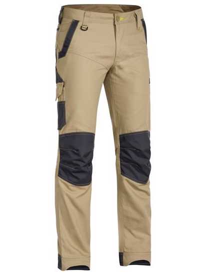 Khaki Bisley FLX & MOVE Stretch Pant, size 92, featuring durable cotton, a curved waistband, and multiple practical pockets.