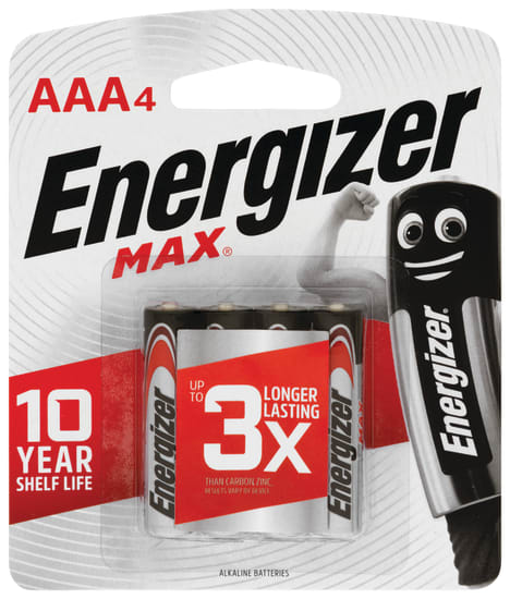 Energizer Max AAA battery 4-pack with Power Seal technology for long-lasting, reliable power, ideal for various devices.