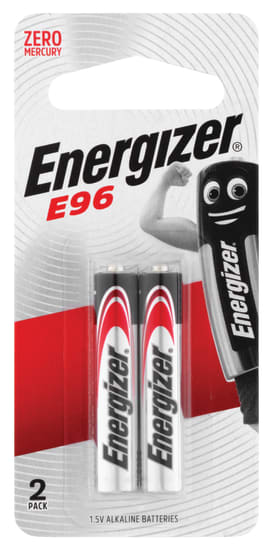 Energizer E96 AAAA batteries in safety-sealed packaging, ideal for high-demand devices with 10-year shelf life.