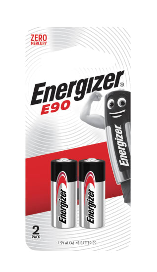 Energizer E90 2-pack alkaline batteries, mercury-free, ideal for keyless entry and electronic devices. Reliable power source.