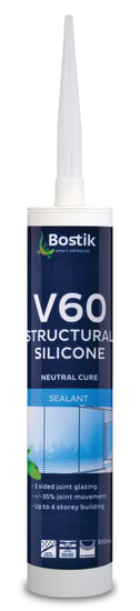 Bostik V60 Architectural Glazing Silicone 300ml, premium sealant with superior adhesion for glass and aluminum, ideal for glazing tasks.