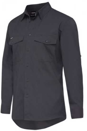 Charcoal KingGee Workcool 2 Ripstop shirt in XL with breathable fabric, UPF50+ protection, and cooling vents.