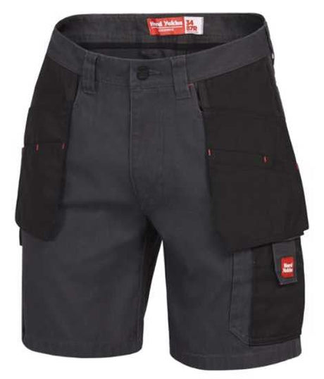 Hard Yakka Legends Xtreme Cargo Shorts in Charcoal/Black, size 97, featuring durable cotton, relaxed fit, and multiple pockets.