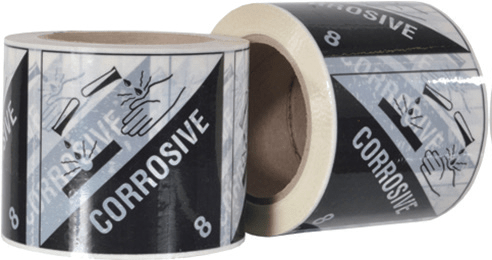 CORROSIVE 8 White/Black Rippa Shipping PET Label 96mm x 100mm x 50m 500 (Roll)