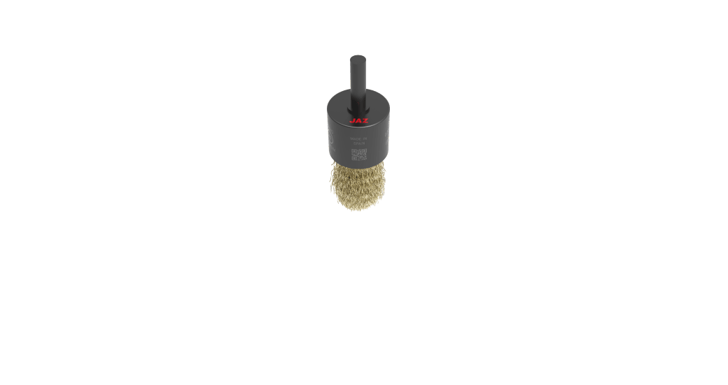 Jaz Wire End Brush 26mm diameter, 30mm trim, 6mm shank, ideal for cleaning tight spaces and rust removal tasks.