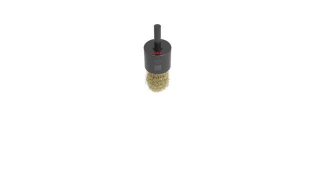 Jaz Wire End Brush 26mm diameter, 30mm trim, 6mm shank, ideal for cleaning tight spaces and rust removal tasks.