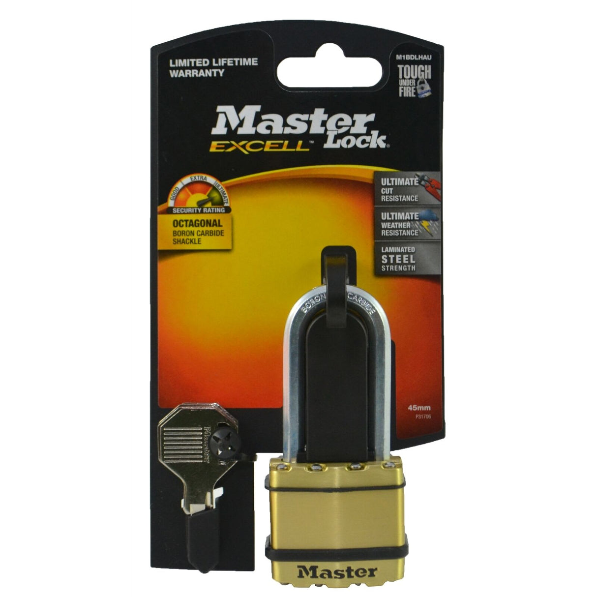 Master Lock Excell Brass Cover Steel Padlock 50mmx9mmx51mm