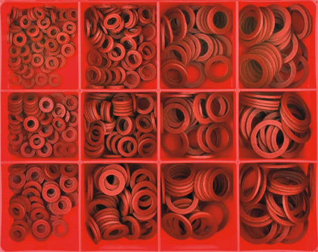 405-piece Champion 1/16in Red Fibre Washer Assortment, ideal for plumbing and automotive projects, offering corrosion resistance.