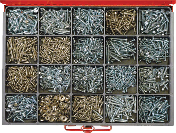 Champion Self Tapping Screw Assortment with 1680 pieces for versatile fastening in metal, wood, and plastic applications.