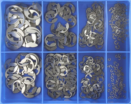 Champion 304 stainless steel metric E clip assortment with 325 pieces, ideal for durable fastening in various sizes.