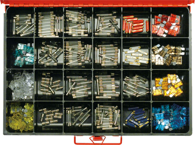 300-piece Champion Automotive Fuse Assortment for reliable car repairs, featuring various sizes and amperage ratings.