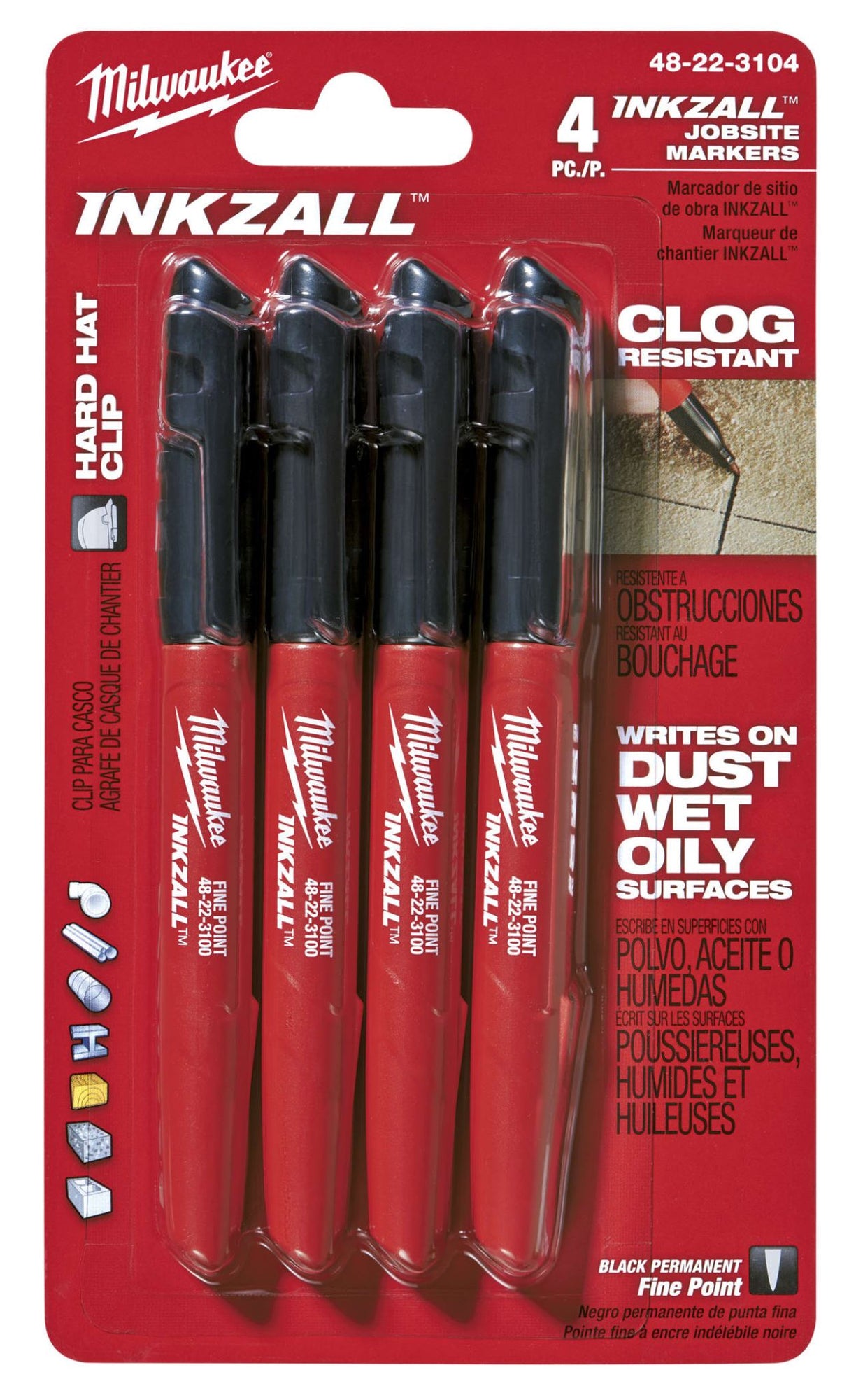 Milwaukee Inkzall Black Marker Fine Tip (Pack of 4)
